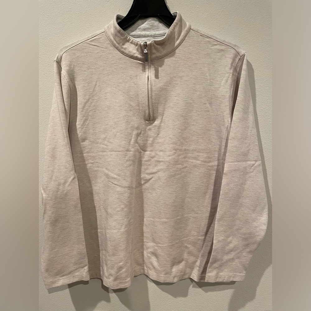 Mizzen Main Men’s sweatshirt tan Large Half Zip Long Sleeves